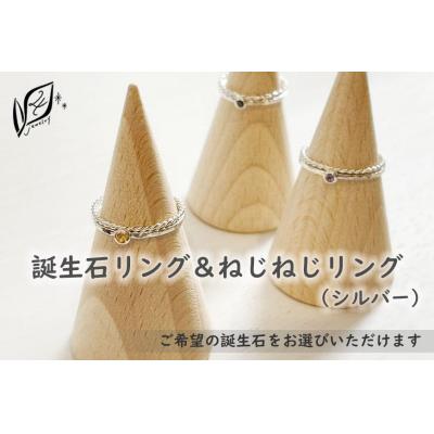 ふるさと納税 大府市 【セットで楽しむ】誕生石リング&amp;ねじねじリング(シルバー)