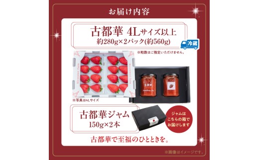 【2027年2月～3月発送】完熟「古都華」奈良ブランドいちご4L以上2パック＆古都華ジャム2個　先行予約 ことか 甘い 糖度 濃い 濃厚 果汁 朝摘み いちご イチゴ 苺 ジャム フルーツ 果物 果物 ご褒美 ごほうび 贈答 贈り物 ギフト プレゼント 冷蔵 奈良県 生駒市 送料無料