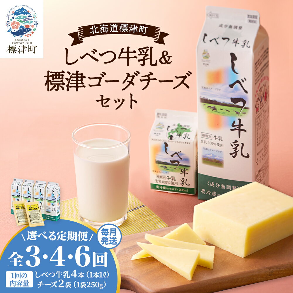 【ふるさと納税】【毎月定期便】しべつ牛乳1L×4・標津ゴーダチーズ250g×2　3回定期便/4回定期便/6回定期便【配送不可地域：離島】【G4067105】