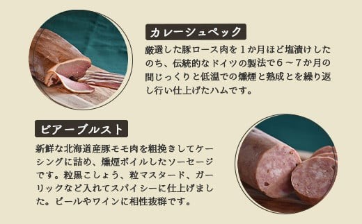 【北海道産豚肉使用】ロースハム・ベーコン・ソーセージ Eセット（6種計約1640g）（ロースハムブロック、ベーコンブロック、カレ