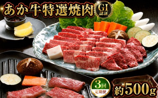 【 定期便3回 】GI あか牛 特選 焼肉 500g | 熊本県 熊本 くまもと 和水町 なごみまち なごみ 牛肉 肉 あか牛 赤牛 肥後 GI  冷凍 特選 焼肉 500g