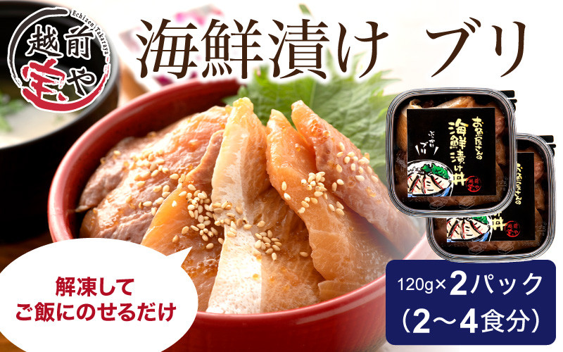 
                  海鮮漬け ブリ 120g×2パック（2～4食分） [A-088013] / 漬け丼 海鮮漬け 丼 海鮮具 海鮮 刺身漬け ブリ 惣菜 鰤 一人暮らし ぶり 漬け 越前宝や たからや商店
                