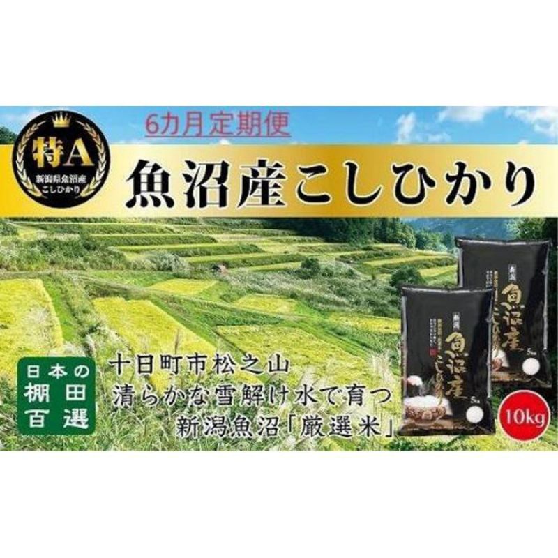 【ふるさと納税】【令和7年産新米予約】【食味鑑定士厳選】6カ月 定期便 日本棚田百選のお米 天空の里 魚沼産 こしひかり 10kg(5kg×2)×6回 米 お米 コメ　お届け：令和7年10月下旬（10月21日～）