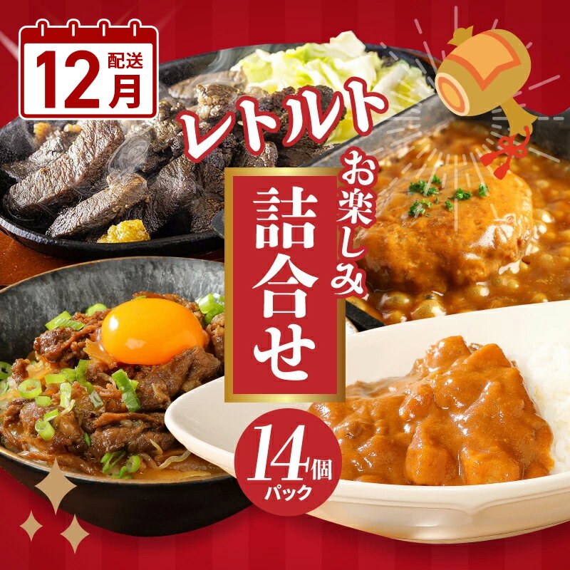【ふるさと納税】12月配送★お楽しみ福袋 レトルト詰め合わせ14パックセット - 4種類のレトルト食品 パウチ レトルトカレー/牛丼の具/ハンバーグカレー/牛肉の炭火焼き 常温保存 湯煎調理 ご当地グルメ 時短 一人暮らし 常温 12月発送 12月お届け 送料無料 【宮崎県木城町】