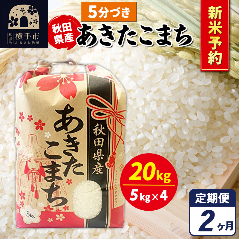 《令和7年産 新米受付》《定期便2ヶ月》あきたこまち 20kg（5kg×4袋）【5分づき】秋田県産 こまちライン