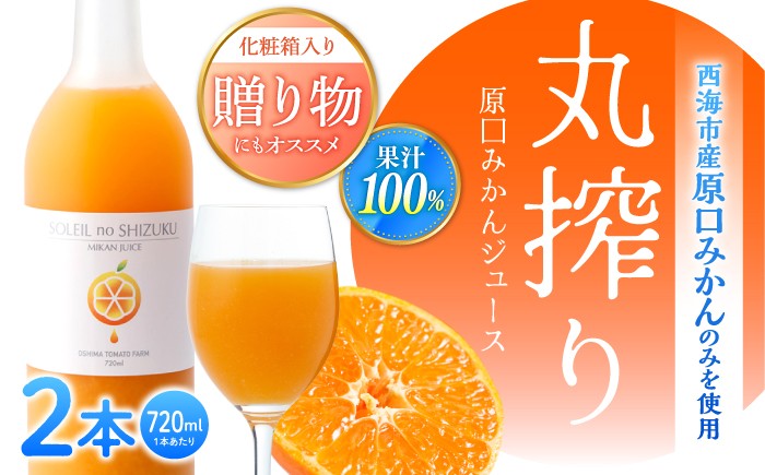 
                  【先行予約】 原口みかんジュース / ソレイユのしずく 720ml×2本 ＜大島造船所 農産グループ＞ [CCK041] こだわり 果物 みかん みかんジュース デザート 100% Orange Juice 果汁100％ 搾りたて 新鮮 美味 おいしい ストレートジュース オレンジジュース フレッシュ 柑橘 旬 ストレート 濃厚 飲みきり サイズ 飲みやすい ビタミン 長崎 西海 mikann
                