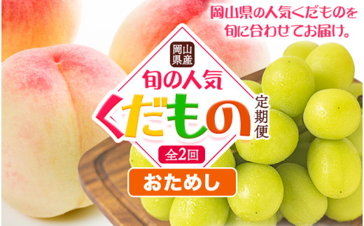 【2026年発送先行予約】岡山県産 旬の 人気 くだもの おためし 定期便 全2回 桃 合計1kg（3～5玉前後） シャインマスカット 約650g(1房) 《7月上旬〜10月末頃出荷》フルーツ 果物 定期便 お取り寄せ デザート 送料無料