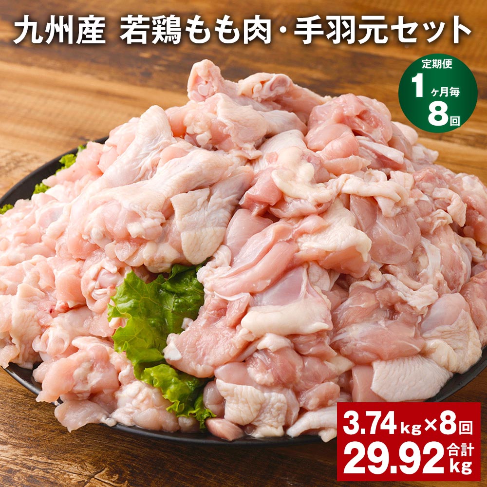 【ふるさと納税】【定期便】【1ヶ月毎8回】九州産 若鶏もも肉（310g×3袋）・手羽元（500g×5袋）セット 計29.92kg（3.74kg×8回） 鶏肉 お肉 モモ肉 もも肉 手羽先 2種類 小分け 冷凍 九州産 国産 熊本県 菊池市 送料無料《お申し込みの翌月から出荷》