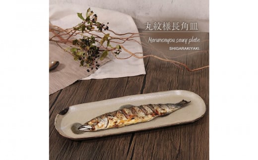 信楽焼 山逢い楕円長皿（大） サンマ皿 陶器【丸紋様】