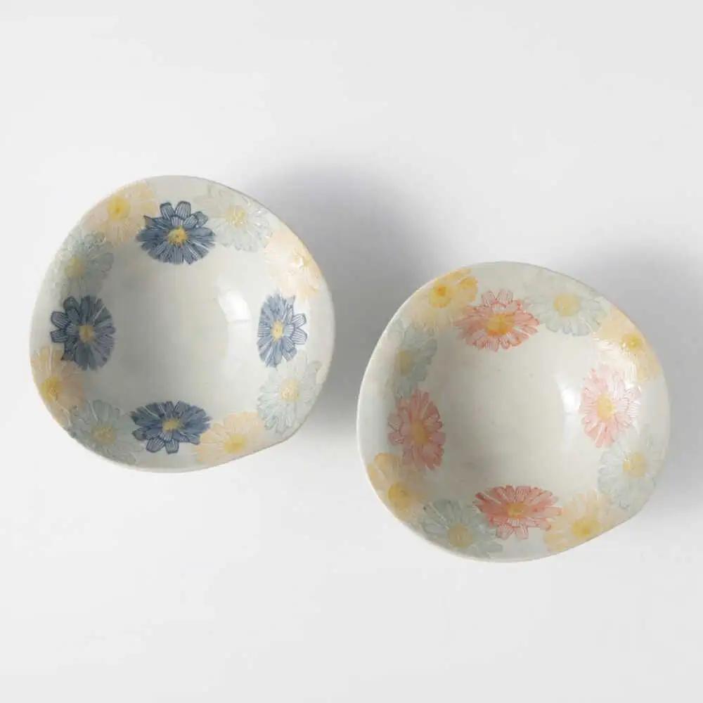 【波佐見焼】変形鉢大　フローラル　2色セット 青・赤【奥川陶器】[KB82]