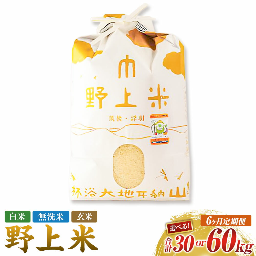 【ふるさと納税】＜選べる種類・内容量＞【6か月定期便】 野上米 白米 / 無洗米 / 玄米 1回あたり5kg / 10kg 1ヶ月毎 6回 令和7年産 お米 こめ ヒノヒカリ 精米 単一原料米 ごはん ご飯 福岡県産 国産 福岡県 うきは市 送料無料 【2025年10月下旬より発送予定】