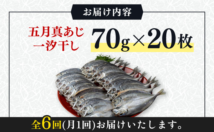 【全6回定期便】対馬 五月 真あじ 一汐干し 20枚 《 対馬市 》【 うえはら株式会社 】新鮮 アジ 干物 海産物 朝食 冷凍 [WAI061]