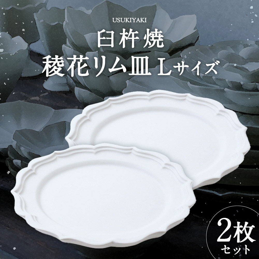 【ふるさと納税】臼杵焼 白磁稜花リム皿 Lサイズ 2枚セット 直径約22.5cm 高さ3cm 食器 皿 お皿 プレート シンプル 白 ホワイト 手作り ハンドメイド 送料無料