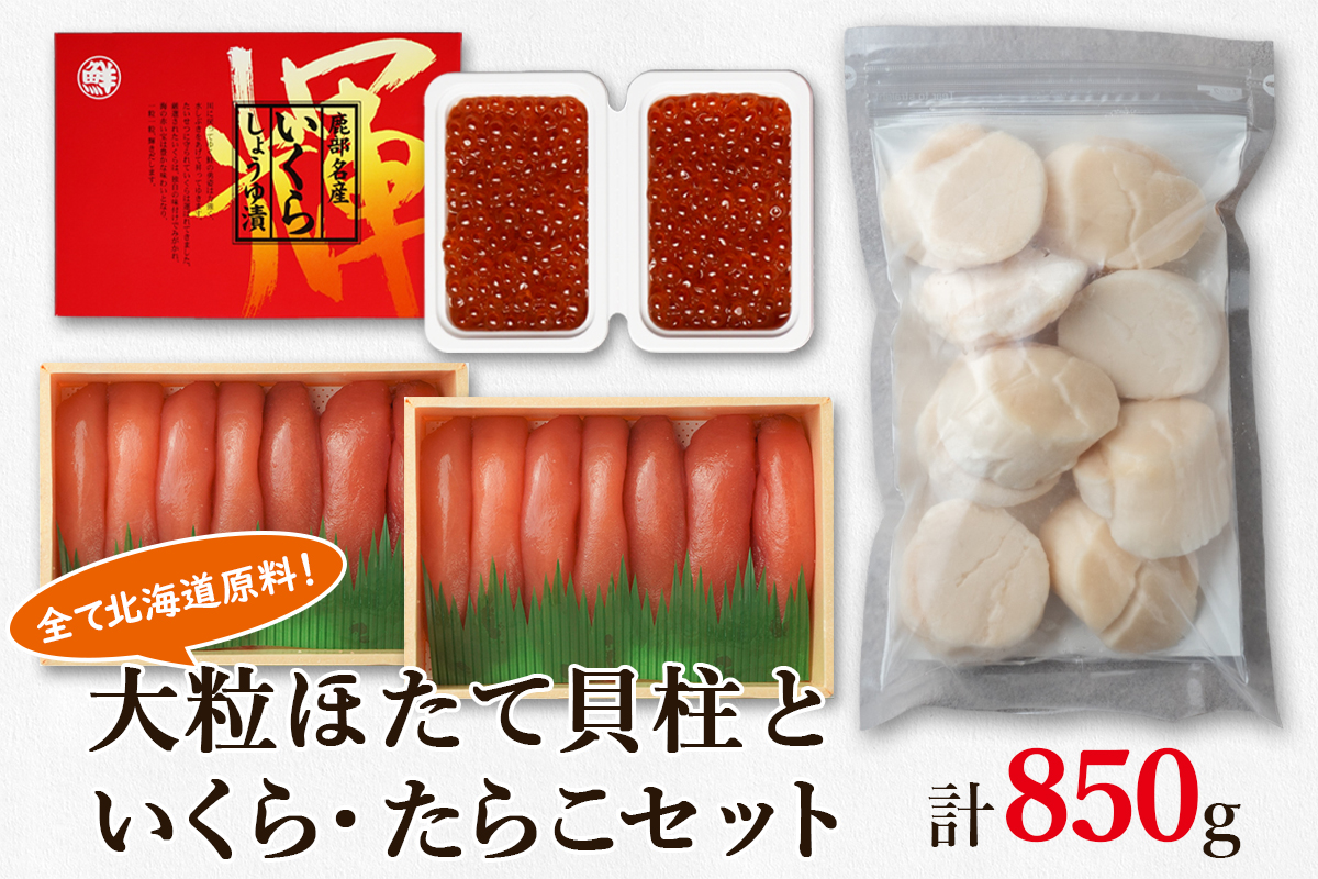 大粒ほたて貝柱250g×1 いくらしょうゆ漬け100g×2 噴火湾産たらこ200g×2 北海道 丸鮮道場水産 詰め合わせ 小分け