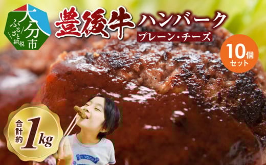 豊後牛ハンバーグ（プレーン・チーズ入り）　合計10個セット（合計約1kg） 豊後牛 ハンバーグ プレーン チーズ入り 加工品 ブランド牛 黒毛和牛 お弁当 おかず フライパン調理 A05065