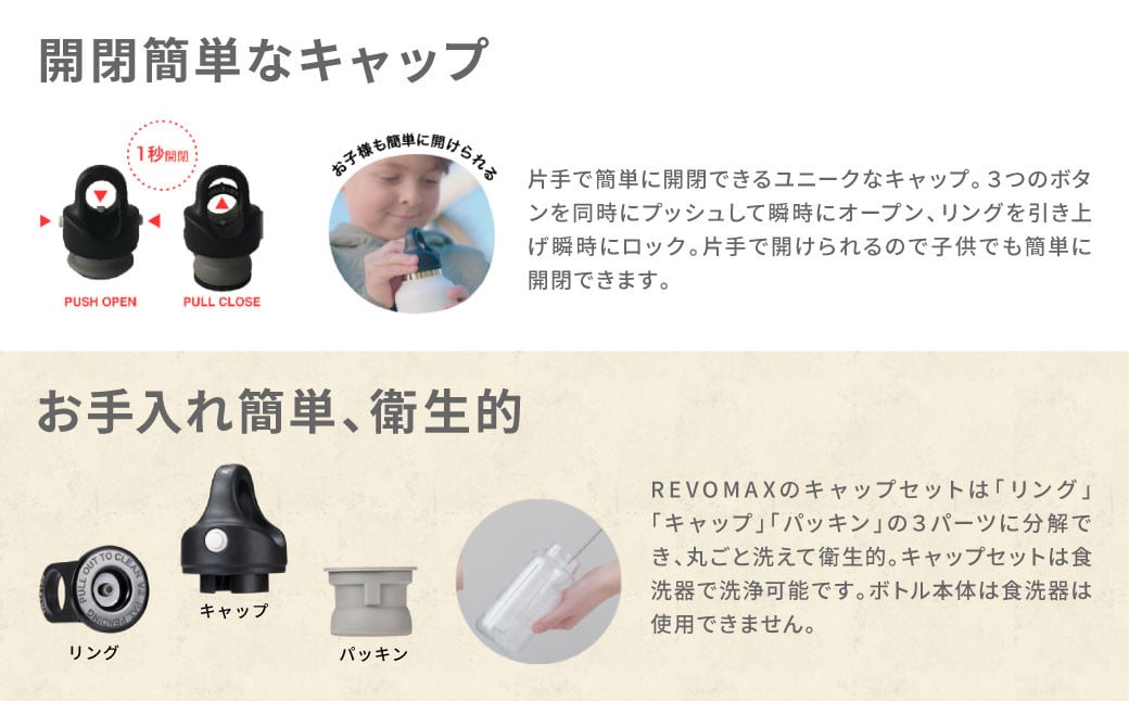 【MW-TAKAMORI OUTDOOR BRAND-】×【REVOMAX】レボマックス 32oz(950ml)ワンタッチ ステンレス ボトル 水筒 タンブラー【サンドベージュ(全5色展開)】