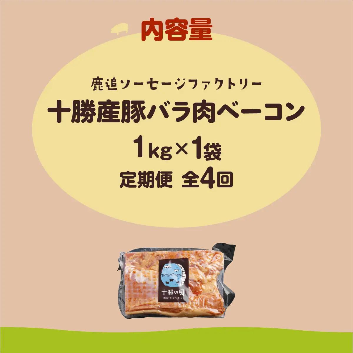 【定期4ヶ月】十勝産豚のバラ肉ベーコン 1kg×1 SKD030