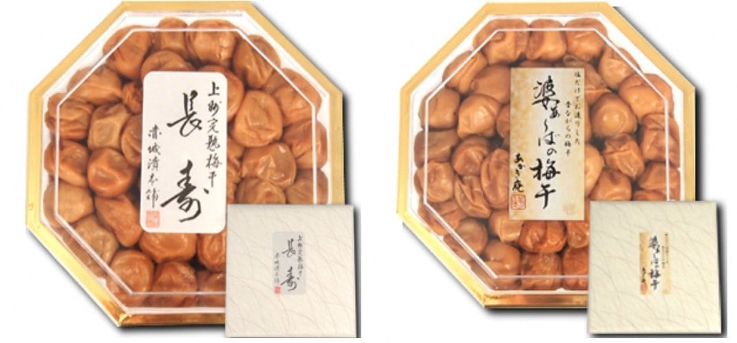 
            長寿梅･婆ぁ～ば中梅 化粧箱 セット | 梅干し 中梅 長寿梅 梅干しセット 化粧箱入り 贈答用 ギフトセット 健康食品 国産梅 お取り寄せ うす塩 和風ギフト 手土産 ご飯のお供 群馬県 前橋市 
          