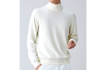 日本製 カシミヤ100% ハイネック 白 2Lサイズ [2596]