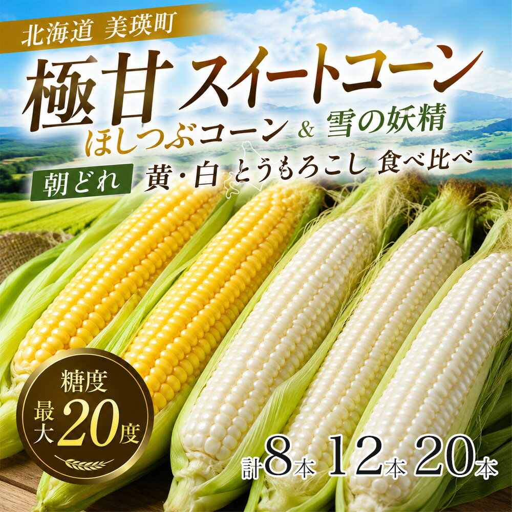 【ふるさと納税】【令和8年産予約受付】とうもろこし（ほしつぶコーン＆雪の妖精）各6本 計12本 各10本 計20本 5kg以上 詰め合せ 食べ比べ 野菜 送料無料 北海道 スイートコーン とうきび 北海道美瑛 北海道美瑛町 美瑛町 美瑛 北海道産 美瑛産 黒木農場 [014-78]