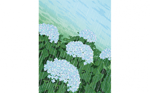 「flowers 紫陽花」  【 版画 額付 小川手漉和紙 小暮真望 東松山 埼玉県 】