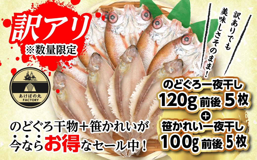 【訳あり数量限定】あけぼの丸ののどぐろ・笹かれい一夜干しセット 魚介 のどぐろ 笹かれい 一夜干しセット ５枚 セット【146_2019】