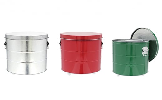 [№5258-7187]0169バケツ職人が作るトタンの米びつ・20kgキャスター付／純国産 防虫 インテリア【赤】