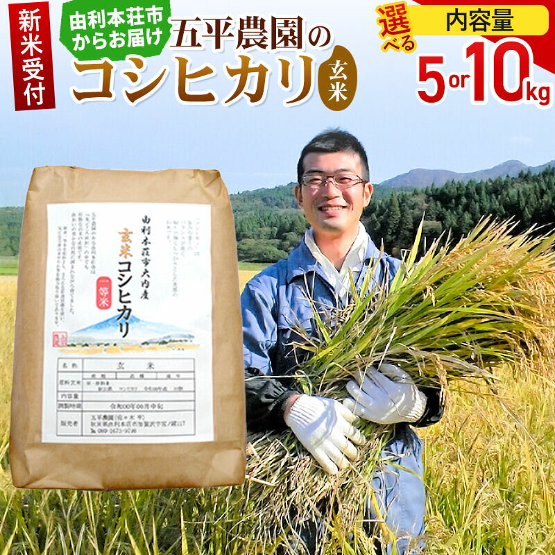 【ふるさと納税】《令和8年産 新米受付》【玄米】コシヒカリ【選べる容量 5kg／10kg】秋田県産 五平農園のコシヒカリ《11月下旬〜12月下旬発送予定》 [コシヒカリ 新米受付 米 お米 こめ 玄米 ブランド米 ご飯 ごはん おにぎり食卓 秋田県産]