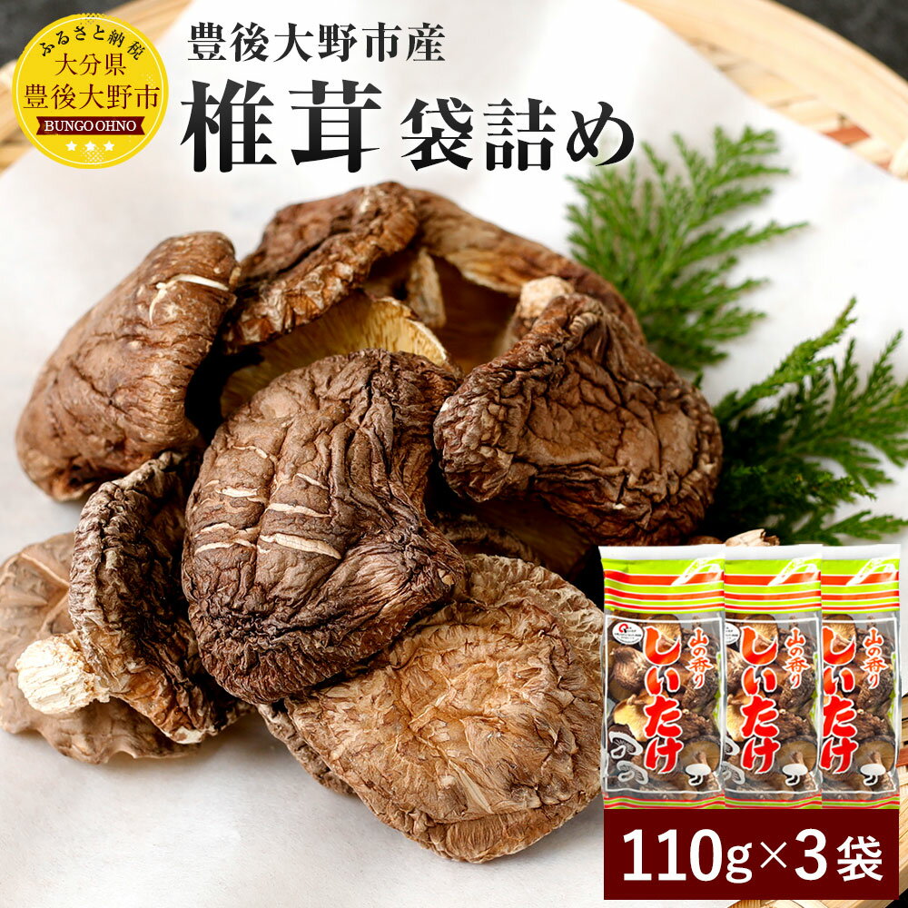 【ふるさと納税】椎茸 袋詰め 計330g 110g×3袋 大容量 小分け 家庭用 大分県豊後大野市産 しいたけ 干ししいたけ 乾燥椎茸 乾椎茸 香信 原木栽培 国産 九州 送料無料