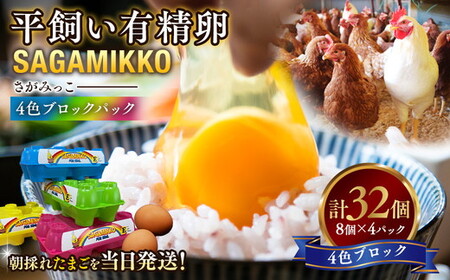 《かながわブランド認定》平飼い有精卵さがみっこ 8個入り×4パック 計32個 【4色ブロックパック】｜たまご 平飼い 有精卵