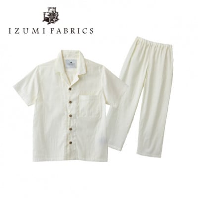 【男女兼用　サイズ:XL】半袖×長ズボン　プレミアムガーゼパジャマ　(カラー:パールホワイト)