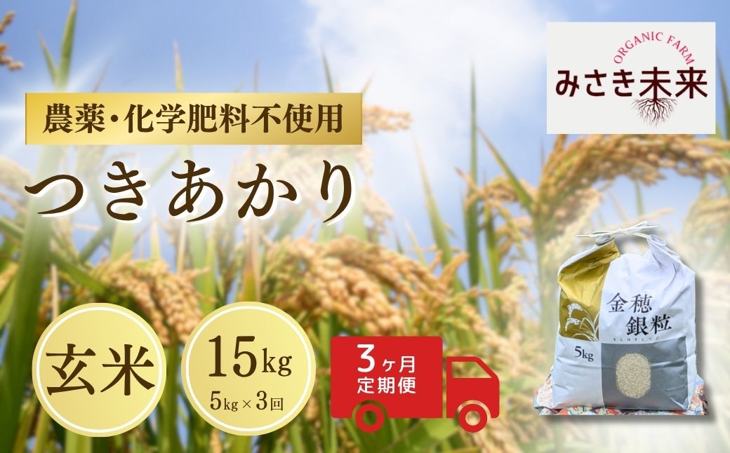 【先行予約】【3か月定期便】つきあかり 玄米 15kg (5kg×3回) 令和8年産 | 栽培期間中農薬・化学肥料不使用 精米 お米 米 こめ コメ 福島産 福島県産 南相馬市 みさき未来 つきあかり
