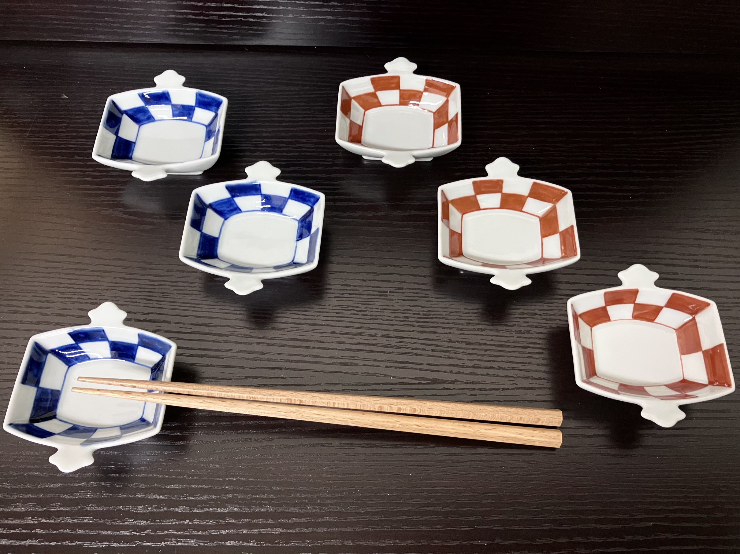 伊万里焼 市松コヅチ豆鉢（青・赤）６個セット H1066_イメージ3