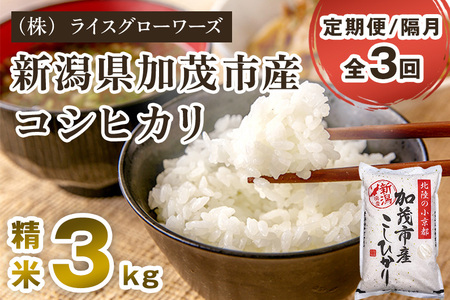 【令和8年産新米先行予約】【定期便3回隔月お届け】新潟県加茂市産コシヒカリ 精米3kg《10月上旬～順次出荷》白米 （株）ライスグローワーズ