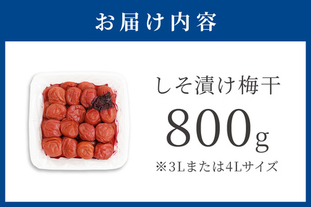 【0281-4】しそ漬け梅干し（紀州南高梅）800g 大粒 3L以上 和歌山県産