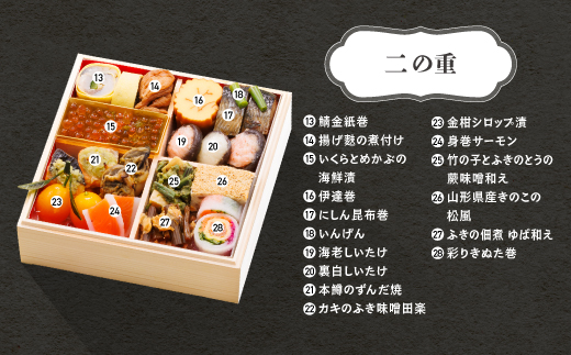 【12月31日お届け】おせち 赤坂あじさい監修 和風「桂」約2~3人前 冷蔵 40品 2026年 やまがた地鶏 山形牛 ローストビーフ お節 6寸 三段重 重箱 おせち 2025 aa-oczzx