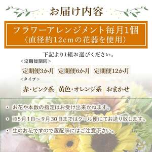 フラワーアレンジメント(黄色オレンジ系・6ヶ月・毎月1個) フラワーアレンジメント 季節の花 生花 花ギフト フラワーギフト お祝い 記念日 花飾り 贈り物 【m56-06-B6】【Porte-Bon