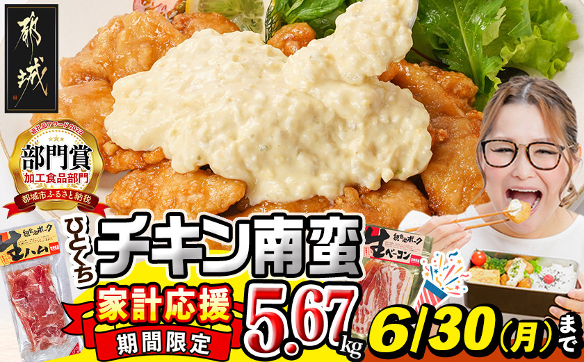 
            家計応援キャンペーン!一口チキン南蛮(特製タルタルソース付き)+生ハムor生ベーコン計5.67kg_AD-1516-CP _(都城市) 宮崎名物チキン南蛮 20パック 特製ソース 簡単調理 小分け レンジでチンするだけ 時短 加工済みお惣菜 ソウルフード  おかず 弁当 冷凍  ギャル曽根さんおすすめの鶏肉返礼品 肉
          