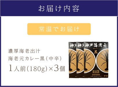 濃厚海老出汁 海老元カレー【黒】（中辛）3個セット（レトルト 常温 簡単調理 レトルト食品 レトルトカレー かれー カレーセット セット カレー 人気カレー 詰め合わせ 加工食品 お手軽 おすすめ 人