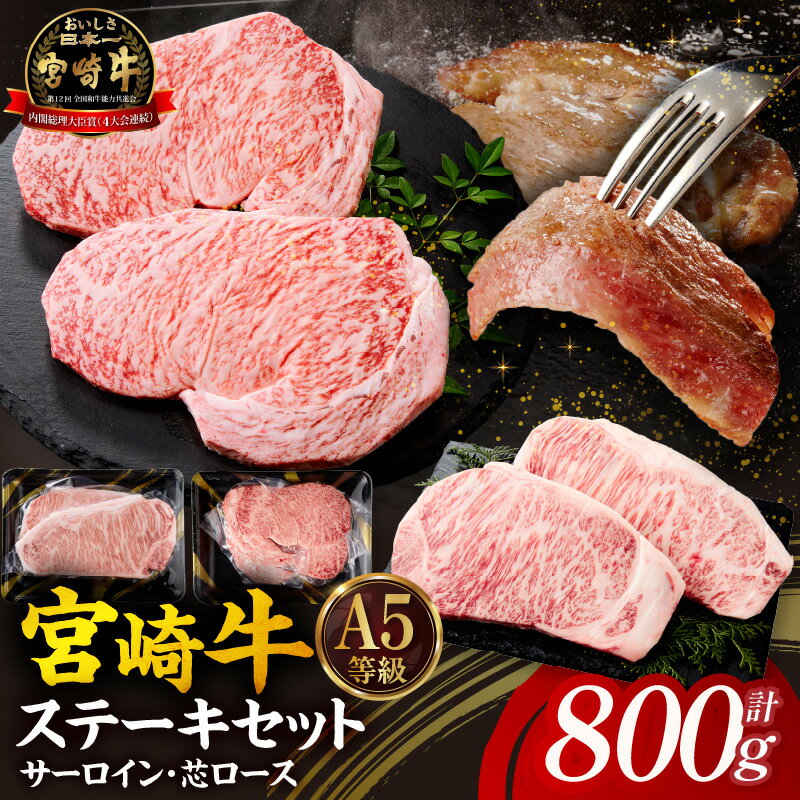 【ふるさと納税】【A5等級宮崎牛】サーロインステーキ・芯ロースステーキセット800g 小林市産 牛肉 和牛 特選 贅沢 厳選和牛 ブランド牛 ギフト 贈答