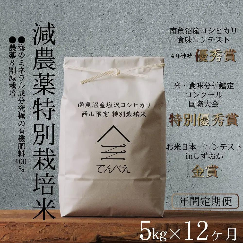 【年間定期便令和8年産新米予約】南魚沼食味コンクール4年連続優秀賞　8割減農薬特別栽培米5kg×12回　南魚沼塩沢産コシヒカリ【2026年9月中旬から1ヶ月以内に順次発送予定】｜コシヒカリ