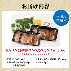 薄切りタンと極厚タンの食べ比べセット 1kg 【九条ネギ付き】093-23 特製塩ダレ 牛タン 薄切り牛タン 牛タン 小分け牛タン 牛タンスライス 牛肉 九条ネギ 牛タン 牛タン 牛タン 牛タン 牛タ