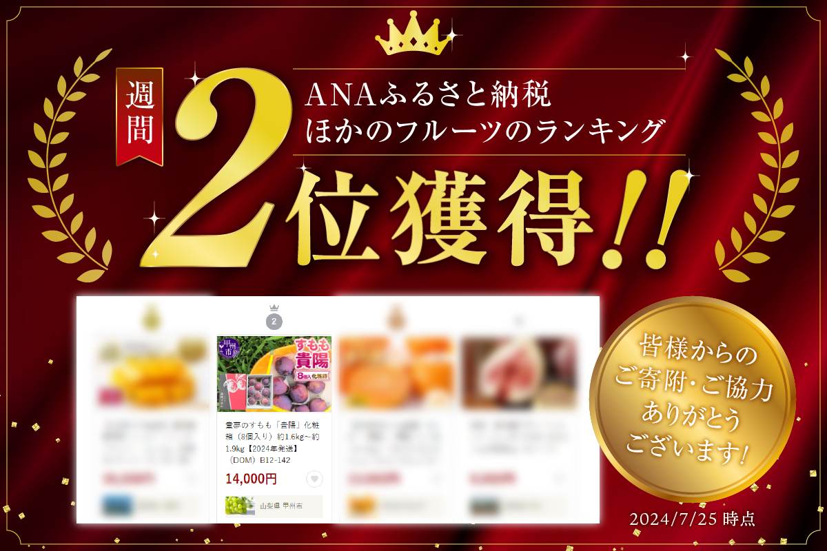 童夢のすもも「貴陽」化粧箱（8個入り）約1.6kg～約1.9kg【2024年発送】（DOM）B12-142