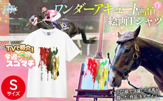 TVで紹介！【ワンダーアキュート画伯】作　絵画Ｔシャツ 選べる５サイズ【Ｓ】【ふるさと納税 人気 おすすめ ランキング 馬 競馬 競走馬 引退馬 ワンダーアキュート Tシャツ シャツ 服 画伯 生活 日高 北海道 平取町 びらとり 送料無料】 BRTV211-1