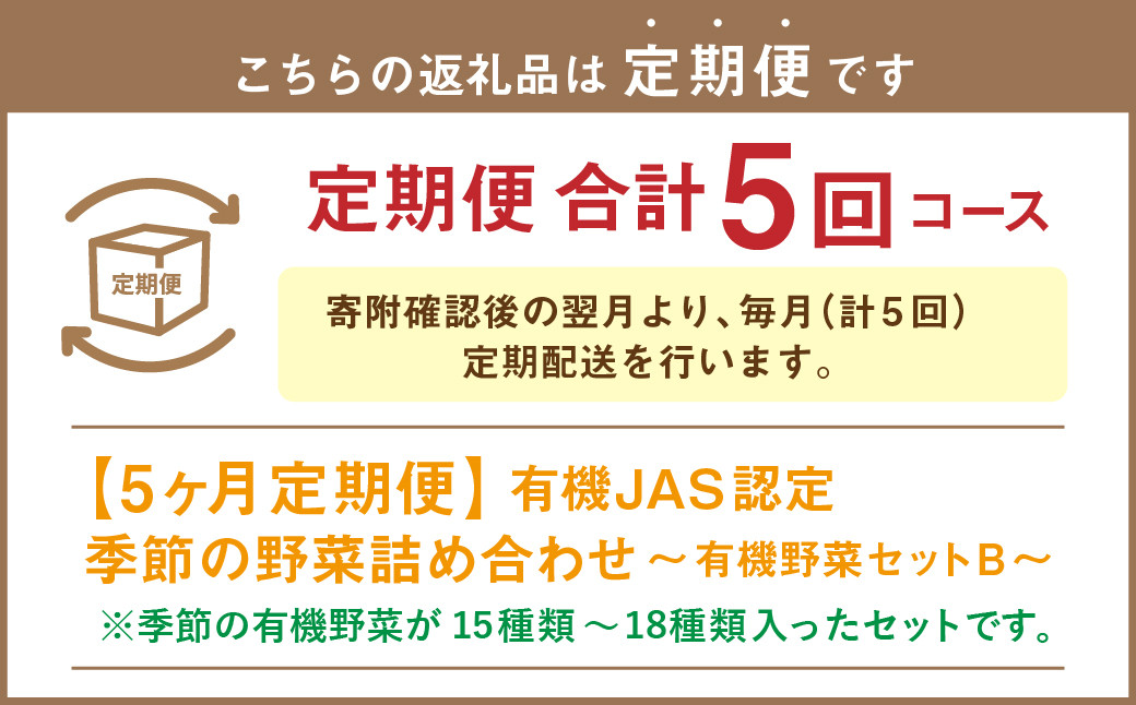 【有機JAS認定】【5ヶ月定期便】 季節の野菜詰め合わせ ～有機野菜セットB～