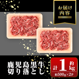 【A01040】鹿児島黒牛 切り落とし (計約1kg・約500g×2P) 鹿児島 国産 九州産 鹿児島県産 黒毛和牛 国産牛 牛肉 切り落し 切落とし 切落し お肉 冷凍 小分け すきやき すき焼き 