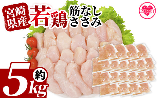 ＜宮崎県産若鶏筋なしささみ 約5kg＞ 国産 鶏 肉 精肉 ささみ ささみ肉 筋なし 使いやすい パック 真空冷凍 お弁当 惣菜 蒸し鶏 数量限定 鶏ささみ 鶏ササミ ササミ 鳥ささみ 鳥ササミ あっさり すじ無し 便利 【MI513-tr】【TRINITY】