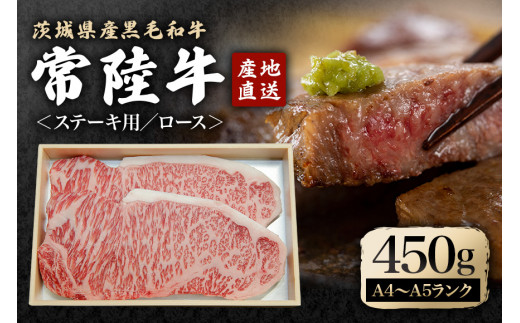 瑞穂農場で育てた常陸牛ロースステーキセット 約450g (2枚入り) 国産 和牛 黒毛和牛 牛肉 肉 茨城 常陸牛 ブランド牛 ロース ステーキ ソース 付 霜降り BBQ 冷凍 A4 A5 等級 ギフト 贈り物 贈答 【（株）フロンティアロード】【ho0898】
