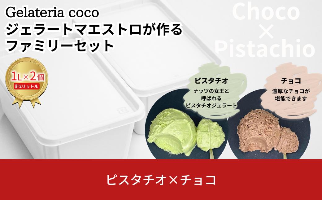
            ジェラートマエストロが作るファミリーセット 1L×2 合計2L[ピスタチオ・チョコ] ジェラート アイス 大容量 ファミリーパック 添加物不使用  [Gelateria coco]【017S091】
          