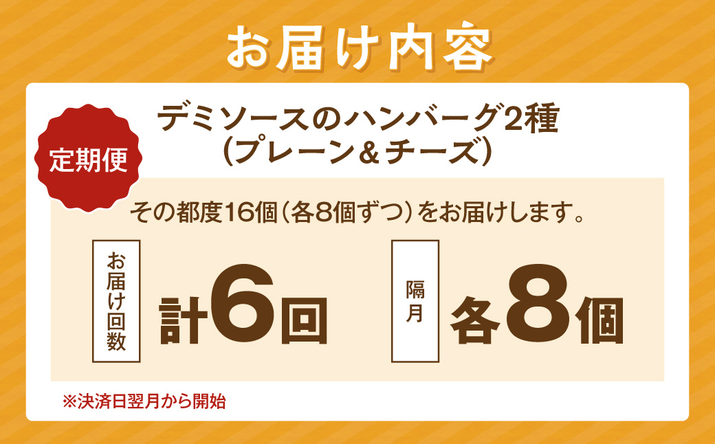 【J14-003】デミソースのハンバーグ2種セット（プレーン8個＆チーズ8個）計16個【隔月定期便(計6回発送)】